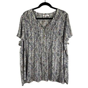 Rose Olive Colorful Floral Top 2X Blue Preppy Boho Indie Folk Feminine Coquette